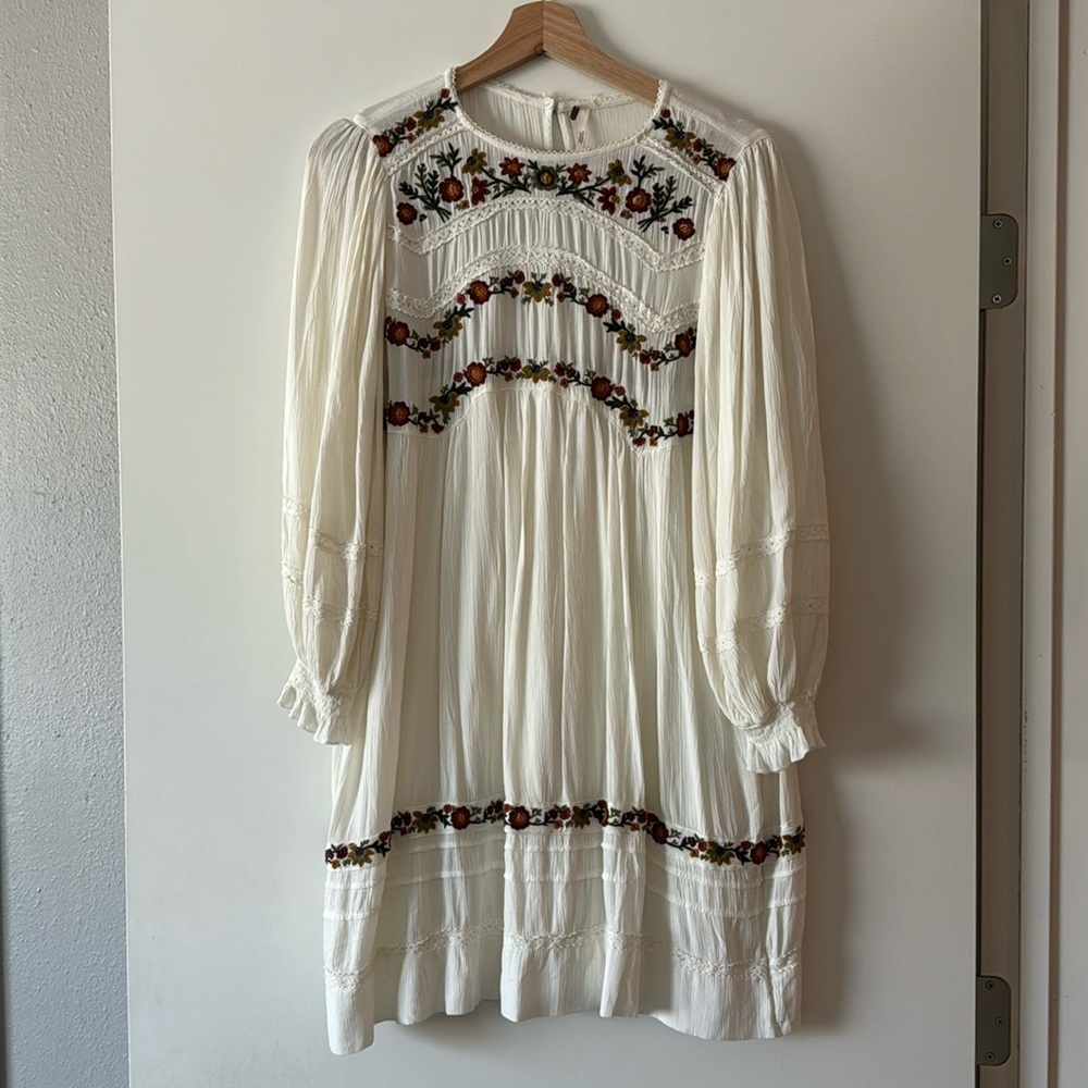 Free People White Dress with Floral Details